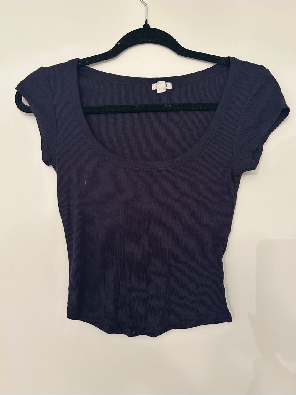Garage Scoop Neck Ribbed Women's Top - Navy